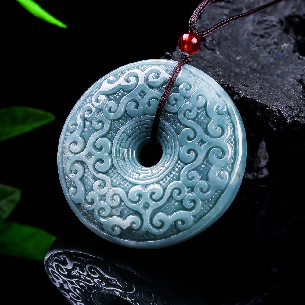 Vintage Necklace - Naturalny birmański jadeitowy wisiorek w kształcie