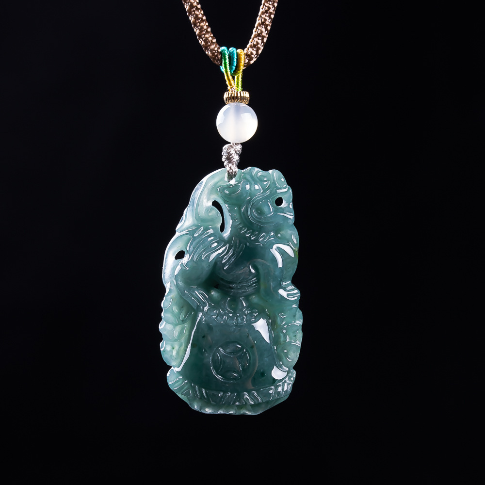 Vintage Necklace - Wisiorek Pixiu z jadeitu birmańskiego, designerskie